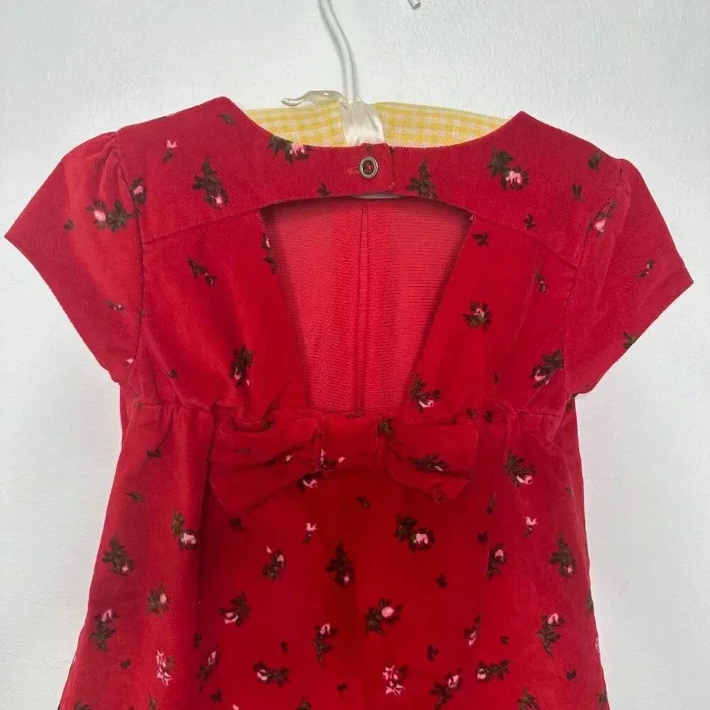 Old Navy Floral Bow Back Red Velvet Holiday Toddler Dress Size 5T